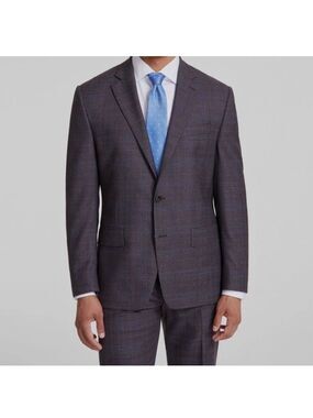 Michael Kors Men's Charcoal/Brown Wool Plaid Classic Fit Blazer Suit Jacket 36S